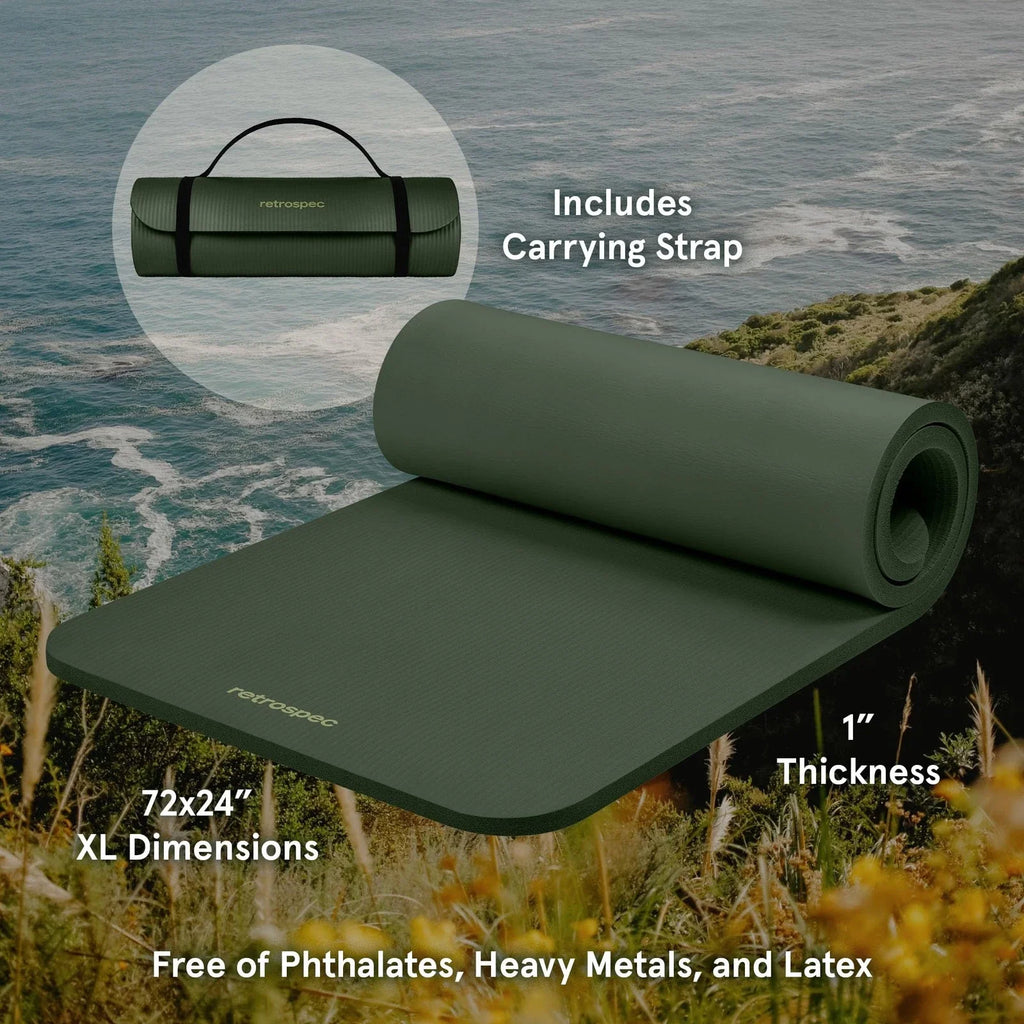 Solana Yoga, Pilates, Workout Mat 1" Thick With Nylon Strap Non Slip